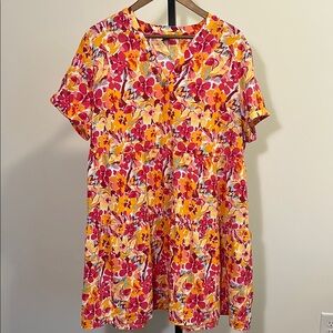 Vibrant Orange and Pink Floral Dress, Size 1XL